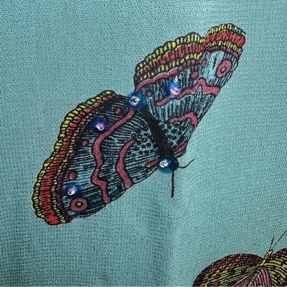 New Options by Kate Geddes 90s Vintage Butterfly Sequin Blouse. Size: Large. - Picture 5 of 6